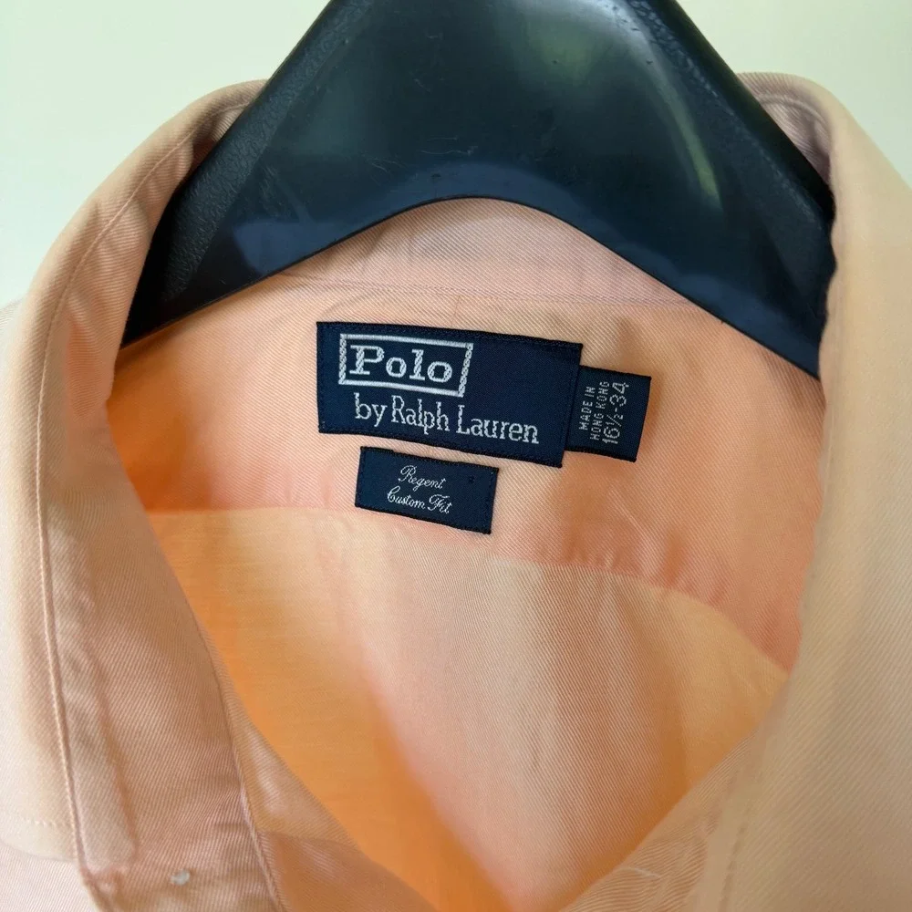 90's Polo Ralph‎ Lauren Regent Custom Fit Shirt 16.5 34 Peach Twill Button Down